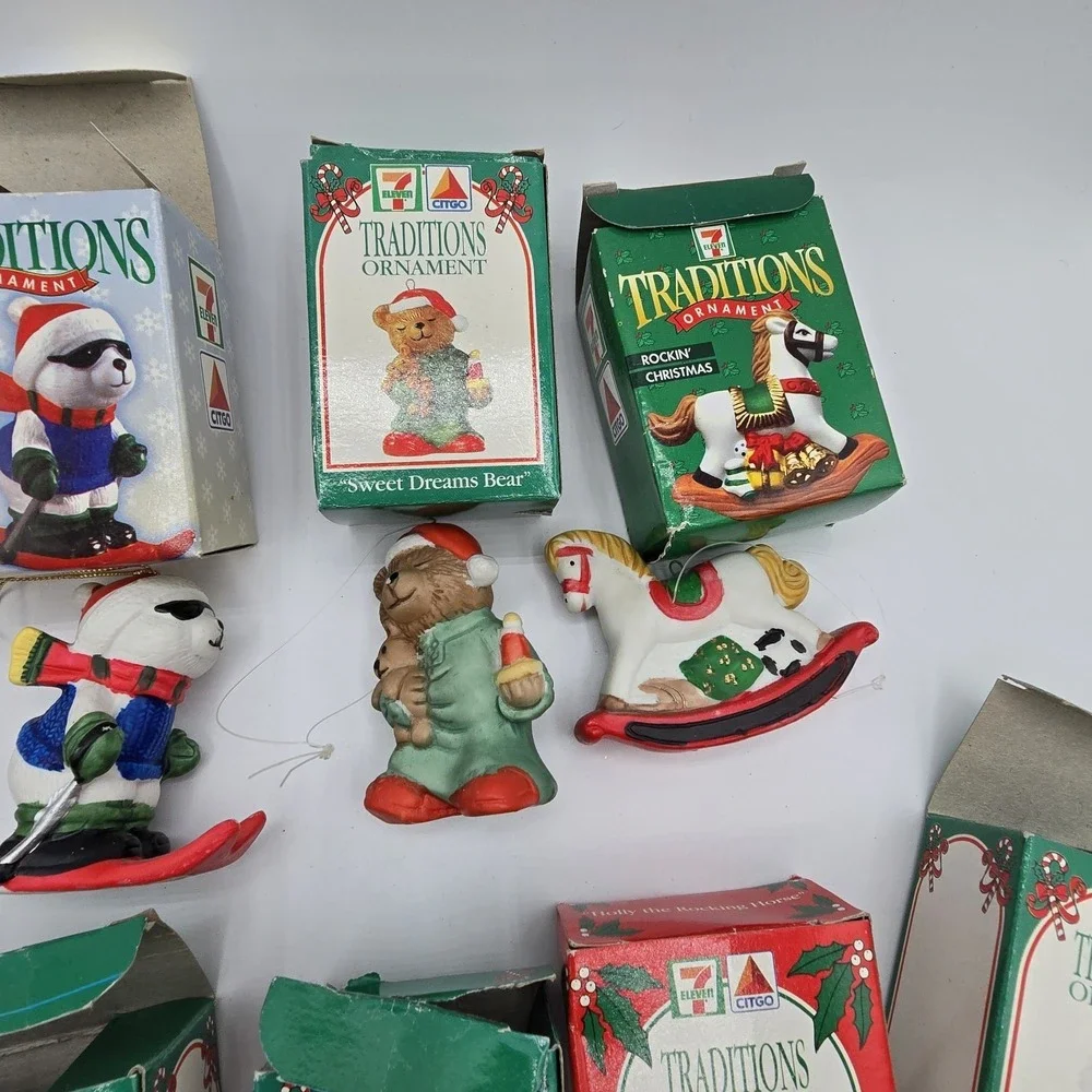 VTG  7-11 Citgo‎ Traditions Christmas Ornaments Santa Snowman Penguin Lot of 9